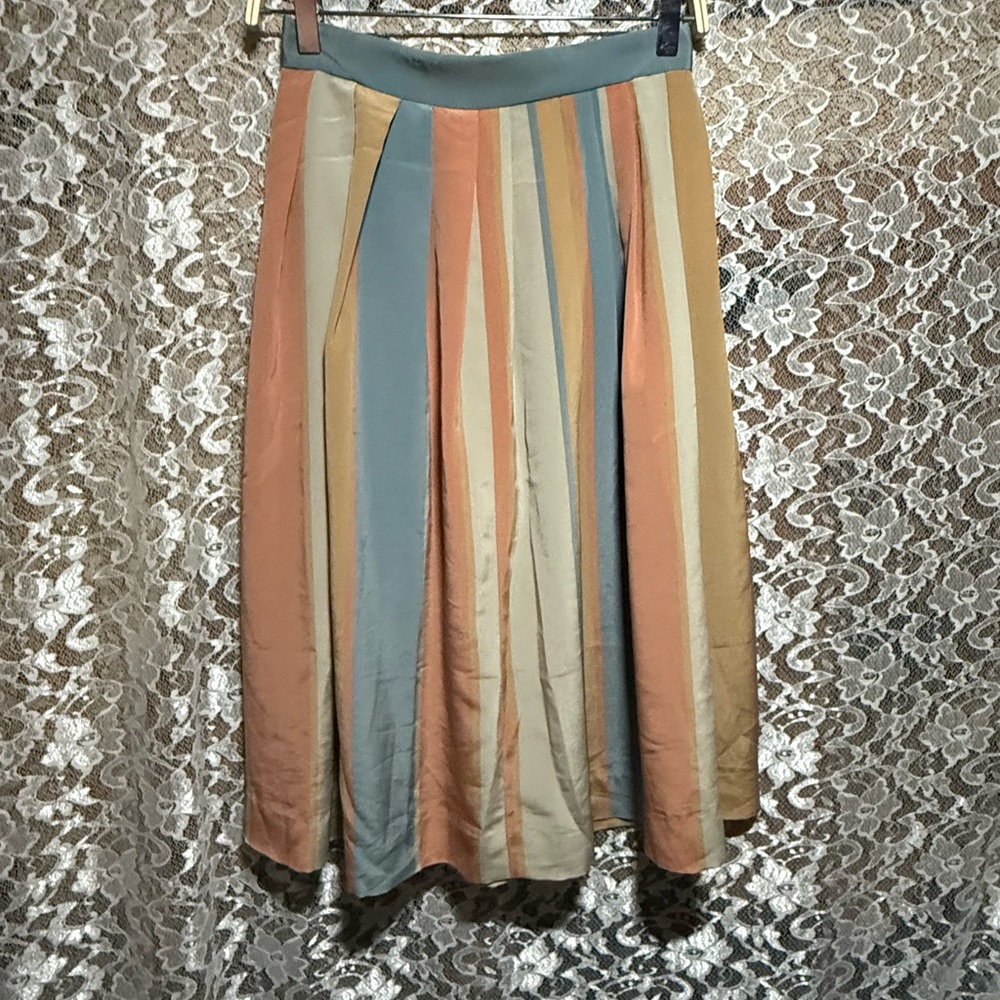American Vintage Striped Pleated Midi Skirt - Peach, Blue, Cream, Tan